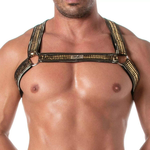 TOF PARIS Glitter Bulldog Elastic Harness Lurex Trim H - Shaped Sparkle Gold 532