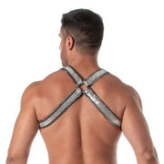 TOF PARIS Glitter Bulldog Elastic Harness Lurex Trim H - Shaped Sparkle Silver 533