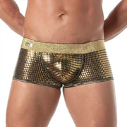 TOF PARIS Glitter Trunk Low - Rise Boxer Double - Lined Front Pouch Gold 531