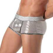 TOF PARIS Glitter Trunk Low - Rise Boxer Double - Lined Front Pouch Silver 531