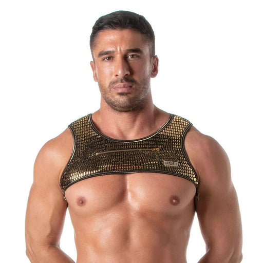TOF PARIS Glitter Zipped Harness Deep Pocket Crop - Top Lurex Trim Gold 532