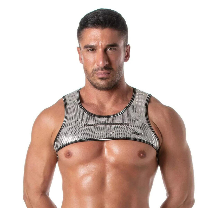 TOF PARIS Glitter Zipped Harness Deep Pocket Crop - Top Lurex Trim Silver 531