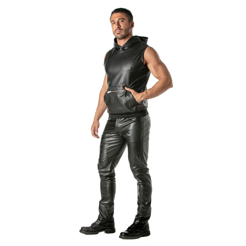 TOF PARIS Kinky Sleeveless hoodie Tank Faux Leather, Large Zipped Pocket 45