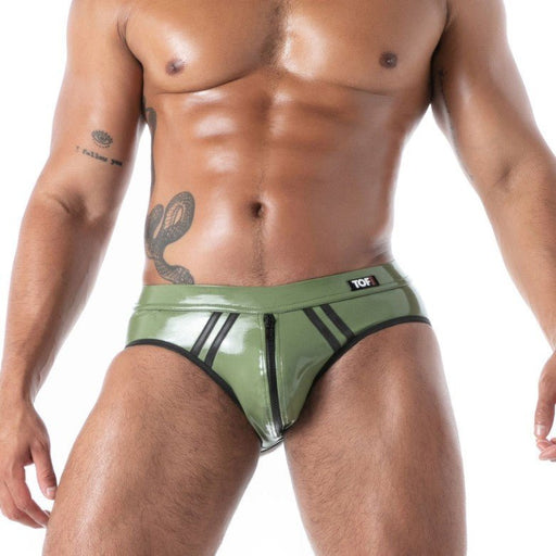 TOF PARIS Latex Bottomless Brief Second - Skin Datex Backless Briefs Khaki T21