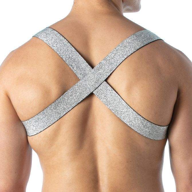 TOF PARIS Lurex X-Harness Magic Elasticated Party X-Shaped in Shiny Silver
