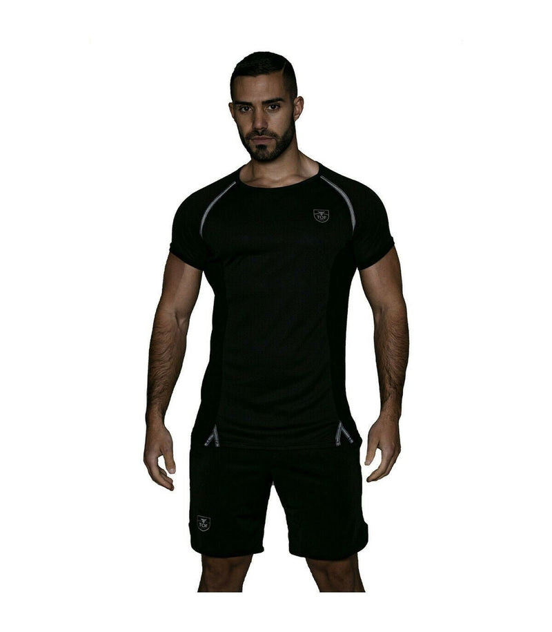 TOF PARIS Muscle Shirt Sports Gym Total Protection T-Shirt Black 404