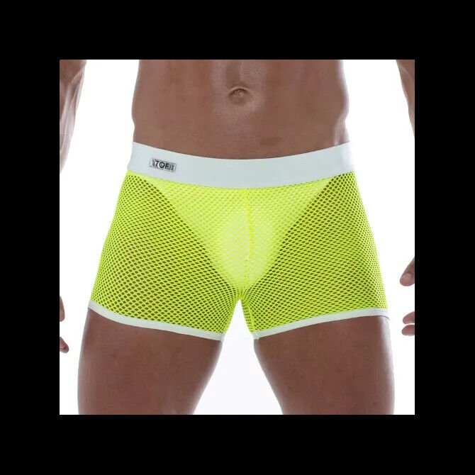 TOF PARIS Neon Mesh Shorts Fishnets Unlined Low - rise Boxer Short Neon Yellow 173