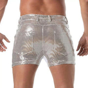TOF PARIS Short Low - Rise Glitter 5 Pockets Mid - Thigh Shorts Sequins Silver 522