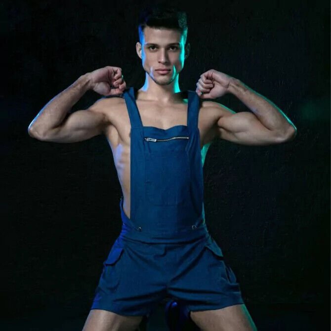 TOF PARIS Singlet Short Lightweight Denim Overalls Shorts Adjustable Straps Blue4