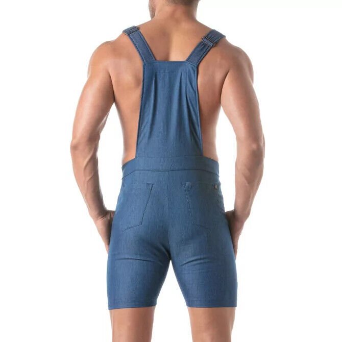TOF PARIS Singlet Short Lightweight Denim Overalls Shorts Adjustable Straps Blue2
