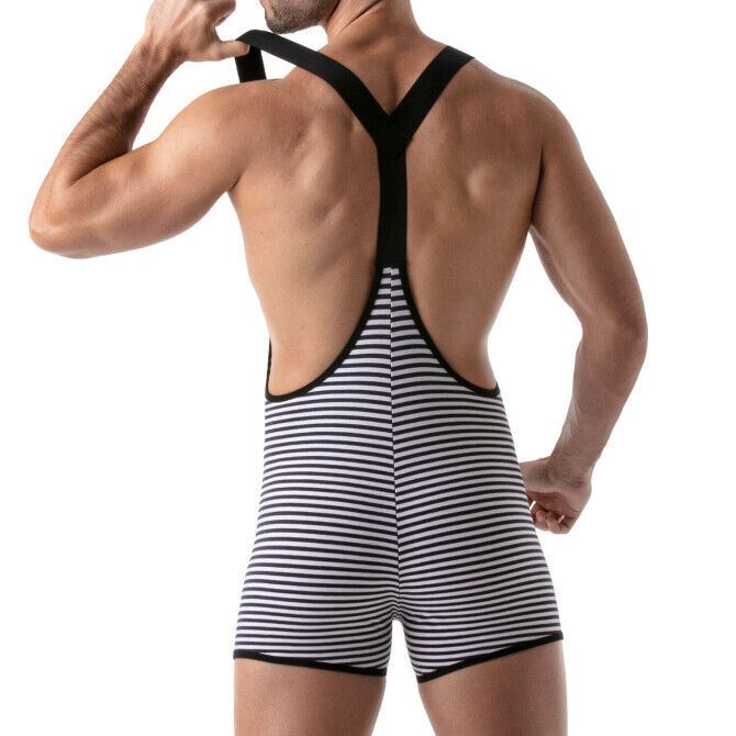 TOF PARIS Singlet Wresling BodySuit Stripe Push-Up Navy/Black 19