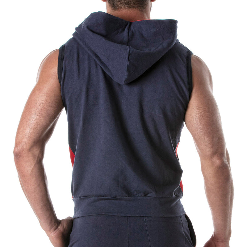 TOF PARIS Sleeveless Hoodie YKK Zipped Vest Tank Top Navy Marine