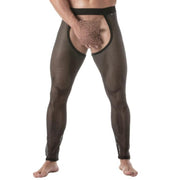 TOF PARIS Transparent Fishnet Legging Chaps Circuit Open Front Low - Rise Black 881