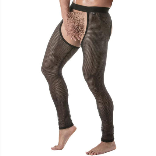 TOF PARIS Transparent Fishnet Legging Chaps Circuit Open Front Low - Rise Black 882