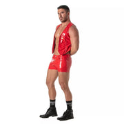 TOF PARIS Vinyl Chain Vest Removable Front Opening Jacket in Red 544