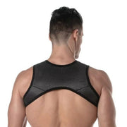 TOF PARIS Zipped Pocket Harness H - Shaped 3D Mesh Crop - Top in Black/Grey 513