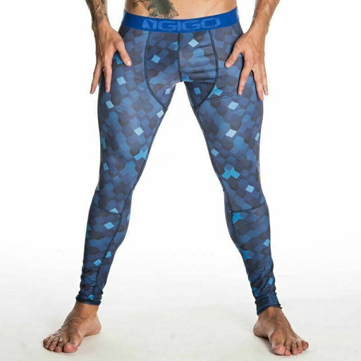 XL - GIGO Legging Geometric Lycra Men Legging Elastic Blue G18003 41