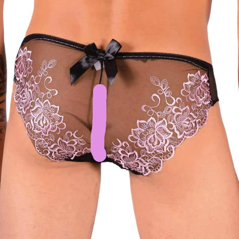 XS SMU Aristocrat C - Thru Lace Brief Black/Pink 33608 MX144