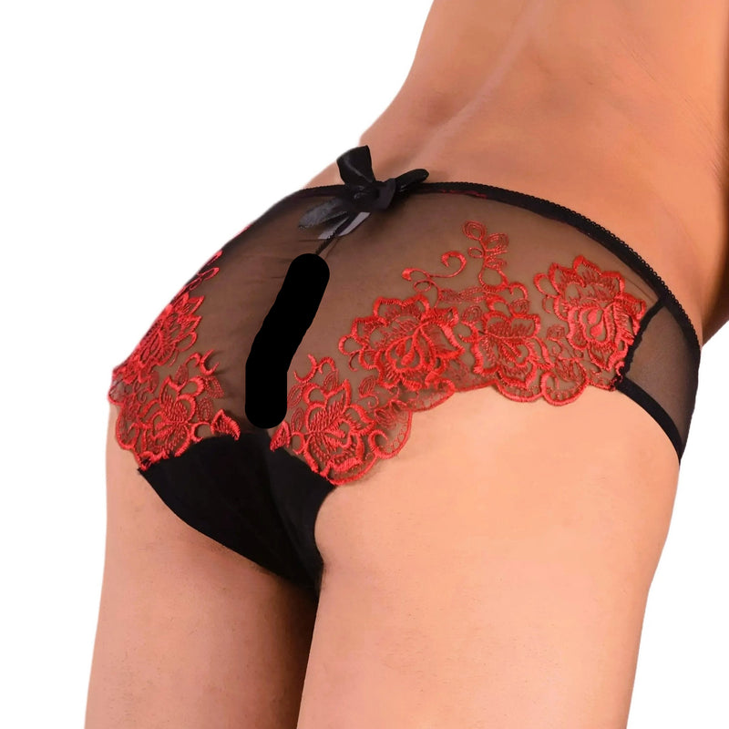 XS SMU Aristocrat C - Thru Lace Brief Black/Red 33610 MX144