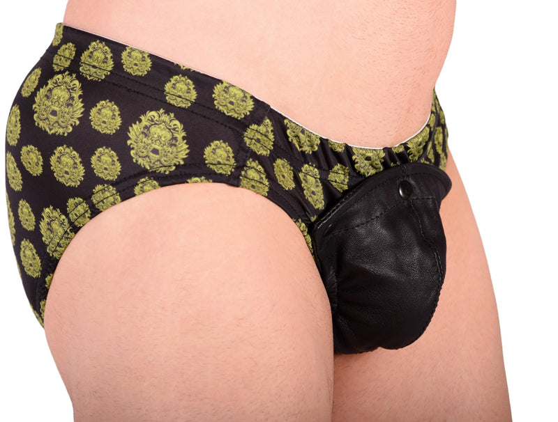 XS SMU King SKULLS Peekaboo Removable Leather Pouch Brief H25