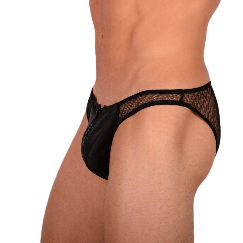 XS Smu Tanning Walking around sheer Zipped Black C - Thru Brief MX19 340242