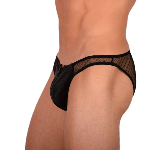 XS Smu Tanning Walking around sheer Zipped Black C - Thru Brief MX19 340242
