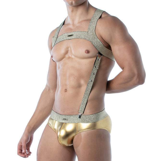 1 TOF PARIS Adjustable Suspender Only in Lurex MAGIC With Press studs O/S Gold - SexyMenUnderwear.com