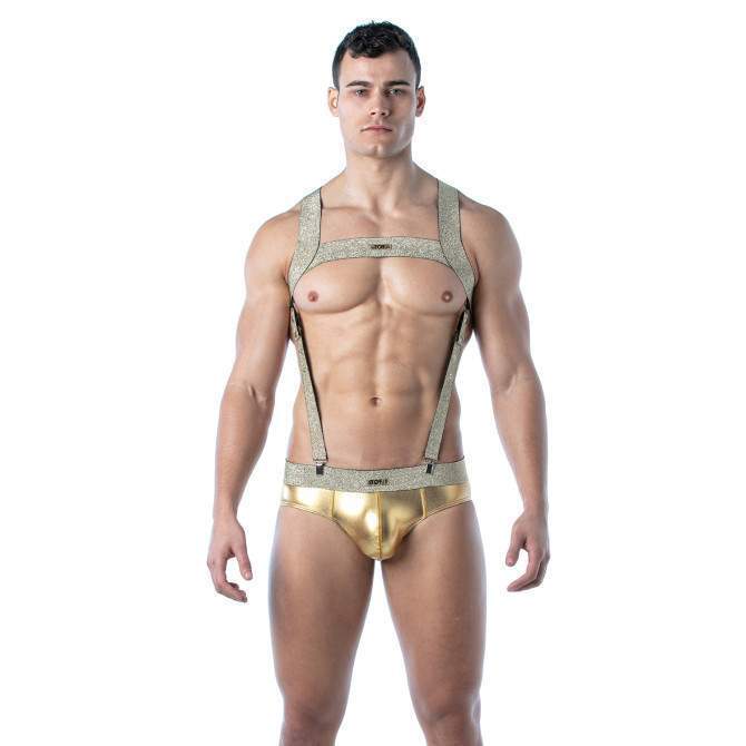 1 TOF PARIS Adjustable Suspender Only in Lurex MAGIC With Press studs O/S Gold - SexyMenUnderwear.com