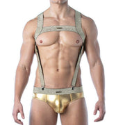 1 TOF PARIS Adjustable Suspender Only in Lurex MAGIC With Press studs O/S Gold - SexyMenUnderwear.com