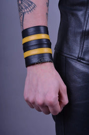 ( 1pc ) - MR. RIEGILLIO WRIST WALLET WITH DOUBLE STRIPE YELLOW/BLACK - SexyMenUnderwear.com
