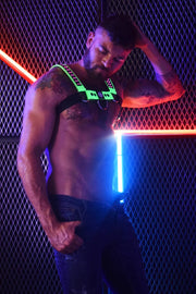 20-LED COLORS HARNESS BREEDWELL STARLIGHT BULLDOG HARNESS NEON GREEN - SexyMenUnderwear.com