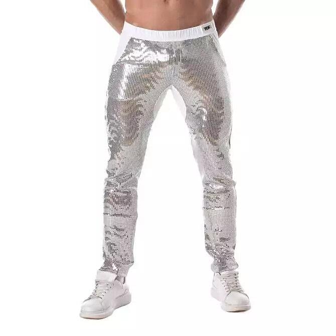 Pantalon TOF PARIS Paillettes Bas Taille Pantalon à Sequins 2 Poches Spacieuses Argent 49
