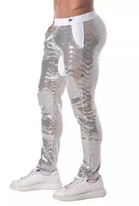 Pantalon TOF PARIS Paillettes Bas Taille Pantalon à Sequins 2 Poches Spacieuses Argent 49