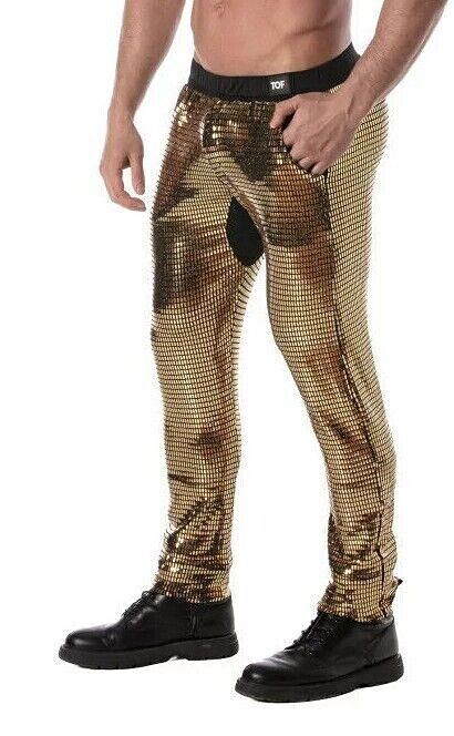 Pantalon TOF PARIS Paillettes Bas Taille Pantalon à Sequins 2 Poches Spacieuses Or 49