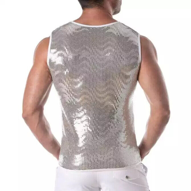 TOF PARIS Débardeur moulant pailleté mode sequins argent 15