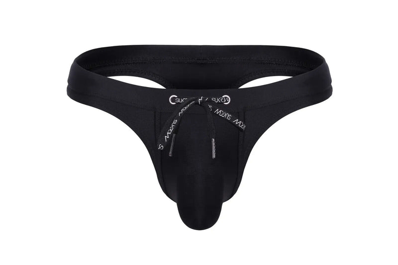 SUKREW Low-Rise Swim Thong Torrent Round Contour Pouch Lemon Jet Black 33