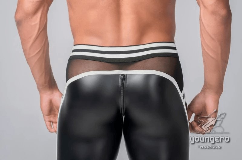 2XL MASKULO Leggings Youngero Y Back Zipped Men Legging Neon-White LG112-80 27 - SexyMenUnderwear.com