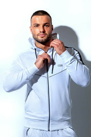 ALEXANDER COBB Cotton Jacket Hoodie With Zipper Super Soft White & Black 4 - SexyMenUnderwear.com