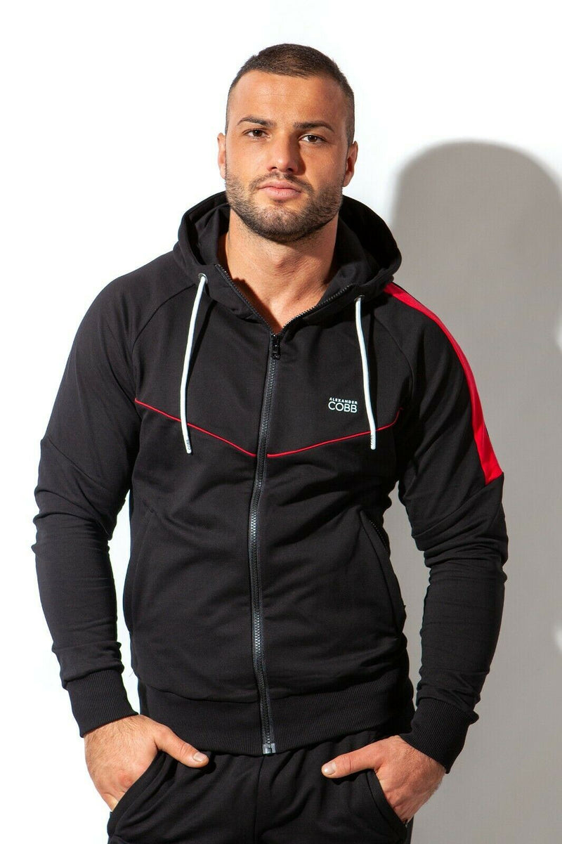 ALEXANDER COBB Jacket Hoodie Zipper Super Soft Black & Red Cotton Hoody 5 - SexyMenUnderwear.com