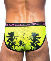 Andrew Christian Briefs California Palms Mesh Slips Brief Neon Yellow 90927 9 - SexyMenUnderwear.com