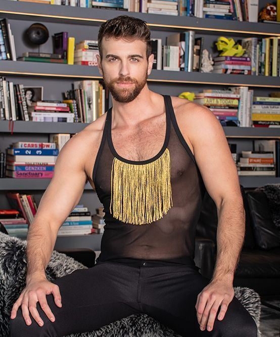 ANDREW CHRISTIAN Tank UNLEASHED Gold Fringe Sheer Stretch Tank Top 2883 80 - SexyMenUnderwear.com