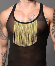 ANDREW CHRISTIAN Tank UNLEASHED Gold Fringe Sheer Stretch Tank Top 2883 80 - SexyMenUnderwear.com