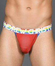 Andrew Christian Thong Pride Mesh Gay Undies Rainbow Y-Back Red 91051 31 - SexyMenUnderwear.com