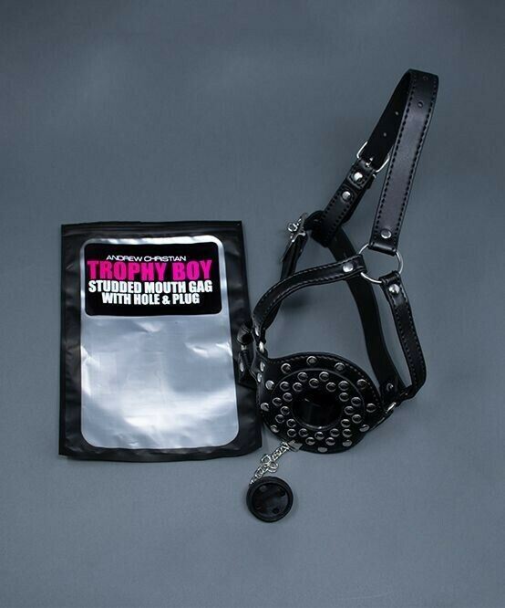 ANDREW CHRISTIAN Trophy Boy Studded Mouth Gag w/ Hole & Plug 43 - SexyMenUnderwear.com