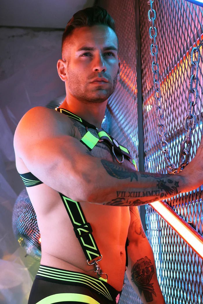 BREEDWELL Akira Adjustable Body Harness Reflective Trim in Neon Yellow - SexyMenUnderwear.com