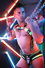 BREEDWELL Akira Adjustable Body Harness Reflective Trim in Neon Yellow - SexyMenUnderwear.com