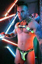BREEDWELL Akira Adjustable Body Harness Reflective Trim in Neon Yellow - SexyMenUnderwear.com