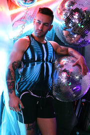 BREEDWELL AKIRA Tank Top Athletic Stretch PVC Patch 3M Reflective Aqua Blue - SexyMenUnderwear.com