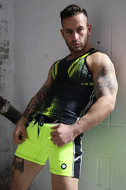 BREEDWELL AKIRA Tank Top Athletic Stretch PVC Patch 3M Reflective Neon Yellow - SexyMenUnderwear.com
