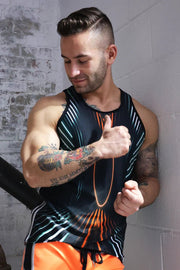 BREEDWELL AKIRA Tank Top Athletic Stretch PVC Patch 3M Reflective Orange Neon - SexyMenUnderwear.com